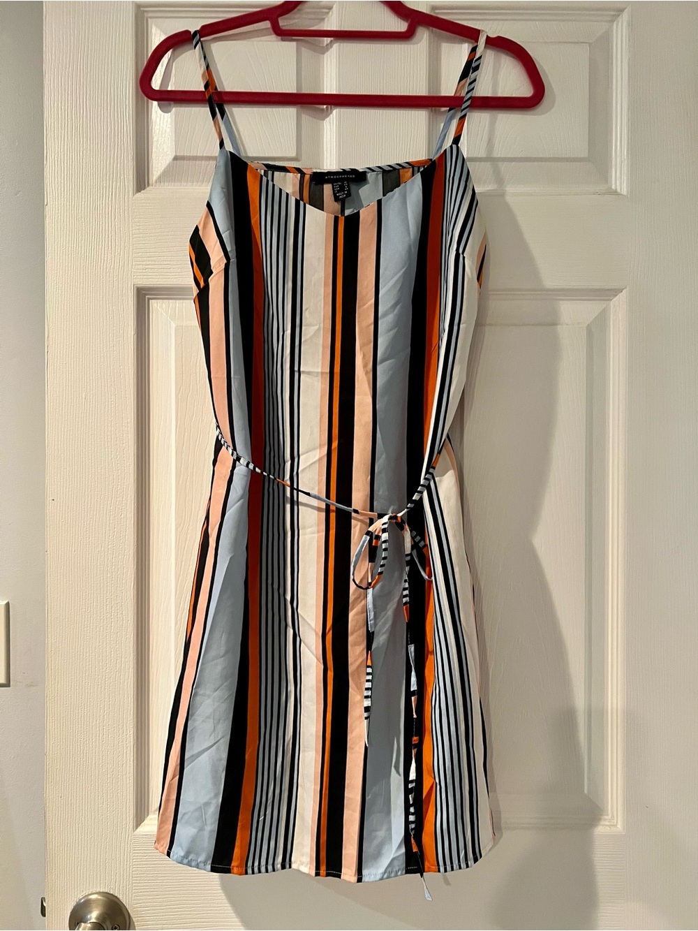 Atmosphere Blue, Black & Orange Striped Mini Dress